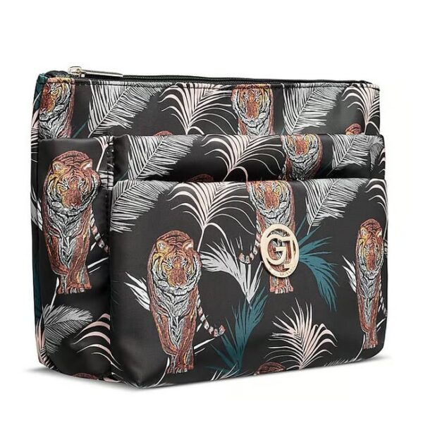 Gillian Jones - Makeuptaske 3 Rums Sort Tigre & Palme Print - gillian jones