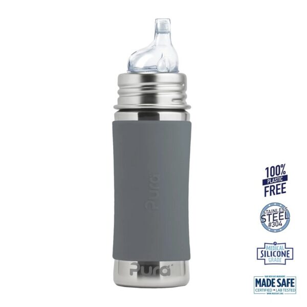 Pura® - Sipper Spouts Baby Sutteflaske 6+ mdr. Grey 325ml - Fast flow - pura®