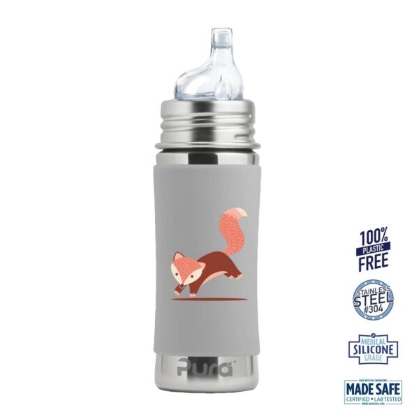 Pura® - Sipper Spouts Baby Sutteflaske 6+ mdr. Grey Fox 325ml - Fast flow - pura®