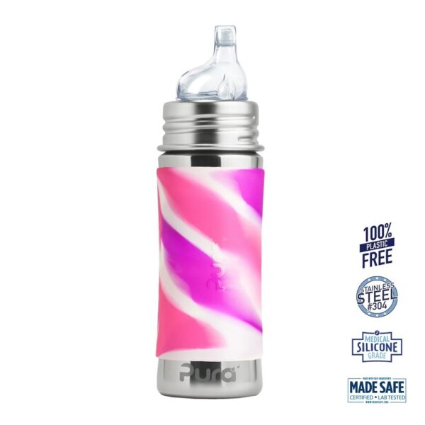 Pura® - Sipper Spouts - Baby Sutteflaske 6+ mdr. Pink | Rosa | Hvid 325ml - Fast flow - pura®