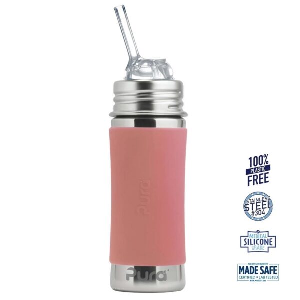 Pura® - Kiki Straw Baby Sutteflaske 6+ mdr. Rosa 325ml - Fast flow - pura®