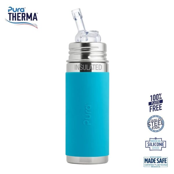 Pura® - Therma Kiki Straw Baby Sutteflaske 6+ mdr. Aqua 260ml - Fast flow - pura®