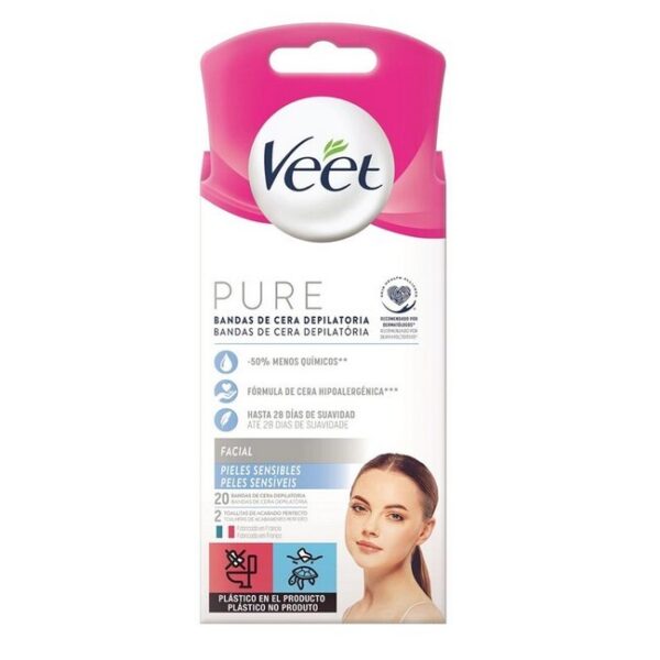 Veet - Pure Facial Hair Removal Wax Strips Sensitive Skin - 20 Stk - veet