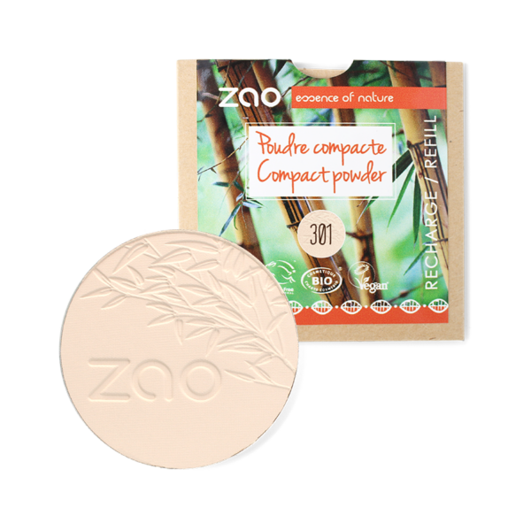 ZAO, Økologisk Compact Powder, 301 Ivory, Refill, 9 g