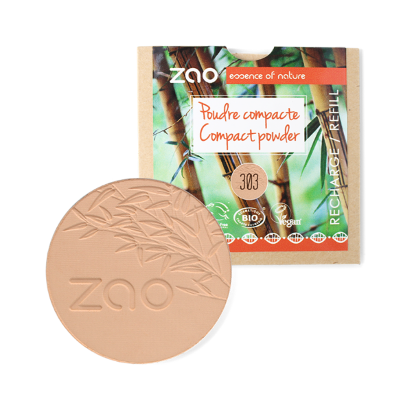 ZAO, Økologisk Compact Powder, 303 Apricot Beige, Refill, 9 g