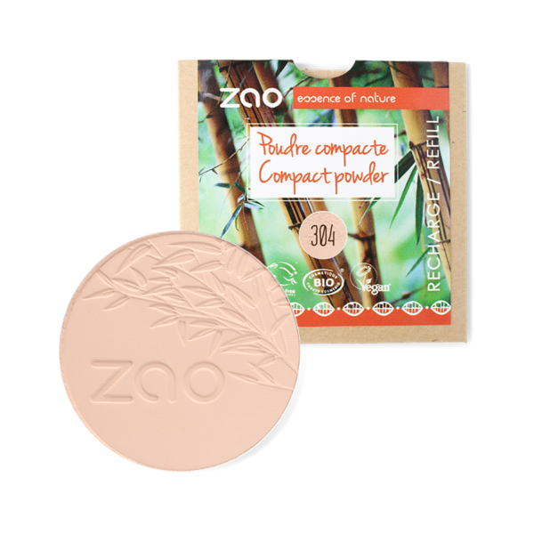 ZAO, Økologisk Compact Powder, 304 Cappucino, Refill, 9 g