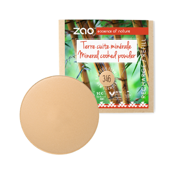 ZAO, Økologisk Mineral Cooked Powder, 346 Light Beige, Refill, 15 g