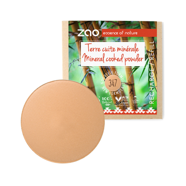 ZAO, Økologisk Mineral Cooked Powder, 347 Apricot Beige, Refill, 15 g