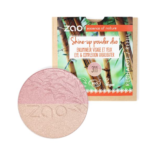 ZAO, Økologisk Shine-up Powder, 311 Pink & Gold, Refill, 9 g